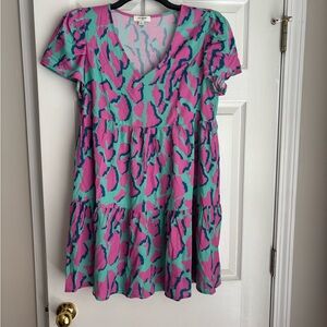 Umgee Vibrant Pink and Teal Mini Dress
